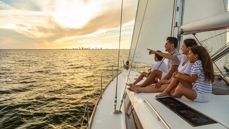 Family relaxing on a sailboat